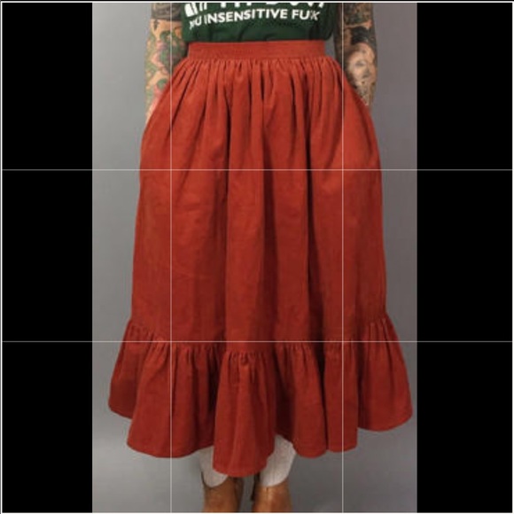 LACAUSA Navy Myles prairie tiered corduroy skirt - Picture 2 of 7